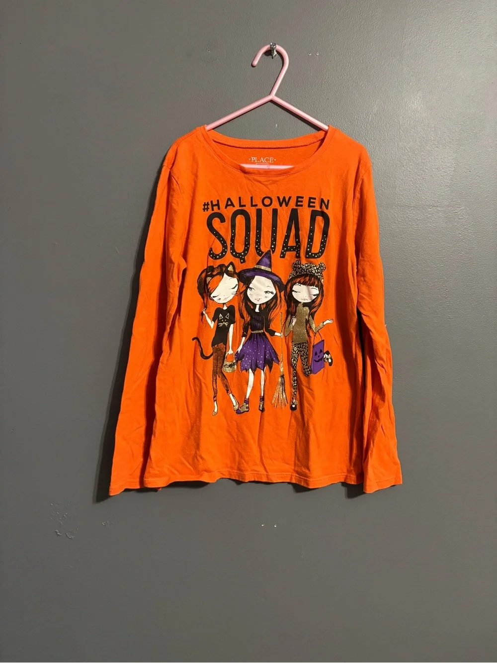 The Children's Place #Halloween Squad graphic orange Cotton Tee girls L 10/12